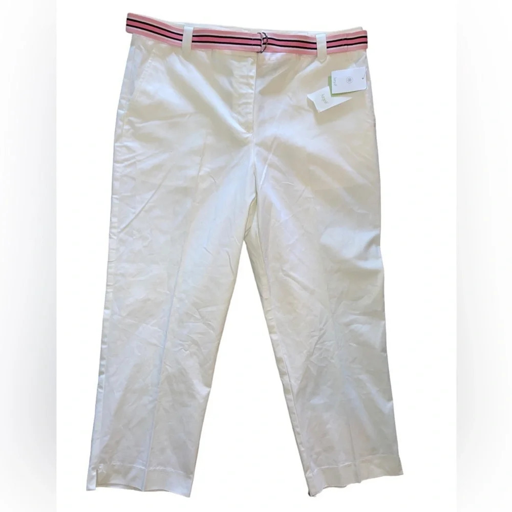 Liz Golf Audra Pants W/ Pink Belt Size 12 Petite White Sporty Liz Claiborne New - Picture 9 of 9